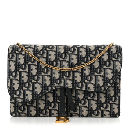 Christian Dior Oblique Saddle Chain Pouch Blue 1 of 12