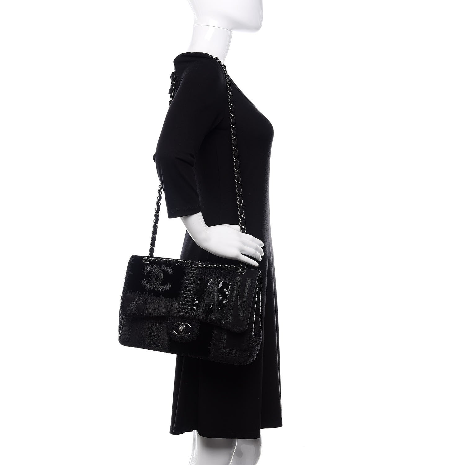 Chanel Tweed Patchwork Jumbo Single Flap Black 2 of 10