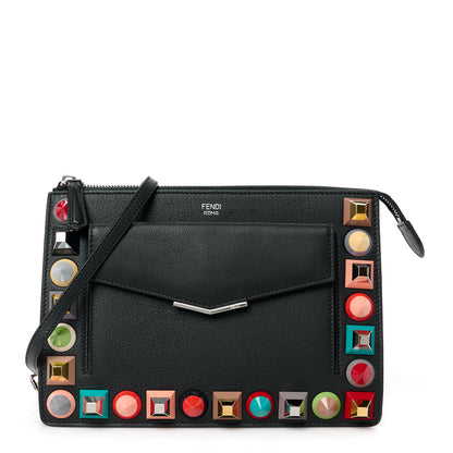 Fendi Vitello Dolce Studded Mini 2Jours Pouch Black Multicolor 1 of 10