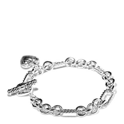 David Yurman Sterling Silver Diamond Cable Heart Charm Bracelet 3 of 6