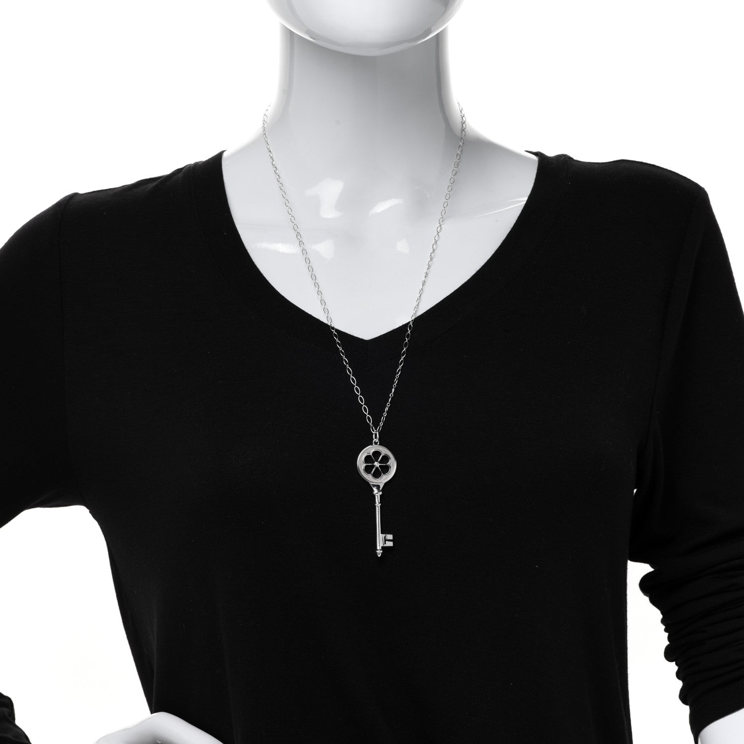 Tiffany Sterling Silver Diamond Blossom Key Pendant Link Necklace 2 of 7