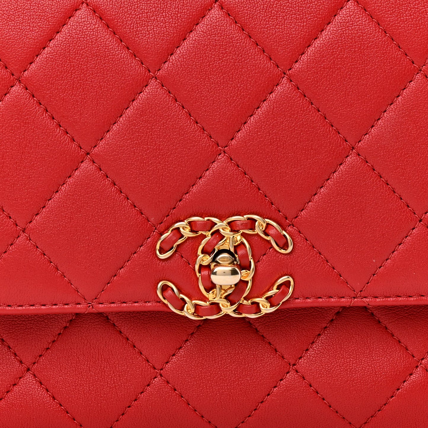 Lambskin Quilted Chain Infinity Top Handle Flap Red