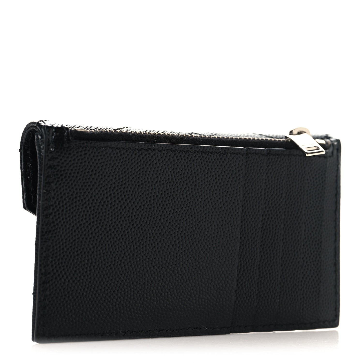 Saint Laurent Grain De Poudre Matelasse Chevron Monogram Compact Wallet Black 3 of 7
