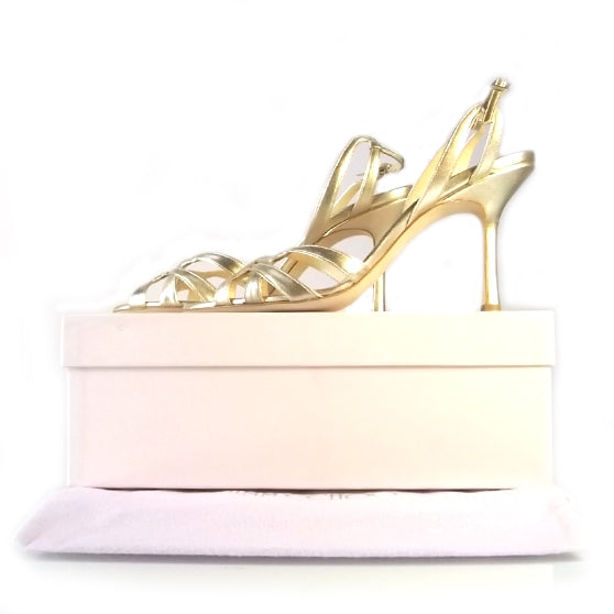 Jimmy Choo Nappa Leather Hector Heels 39 Gold 3 of 7