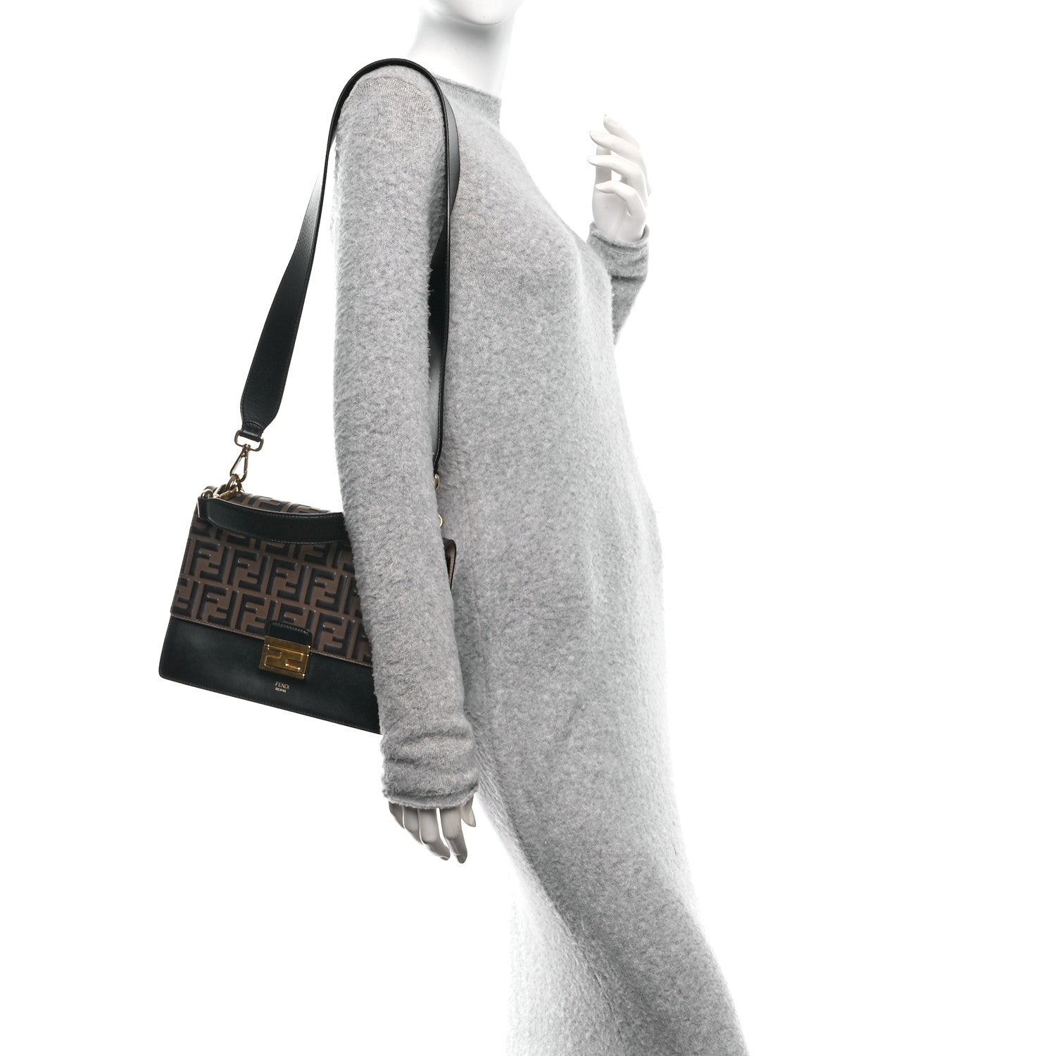 Fendi Vitello Liberty Bi-Color FF 1974 Embossed Chain Strap Kan U Shoulder Bag Black Maya 3 of 10