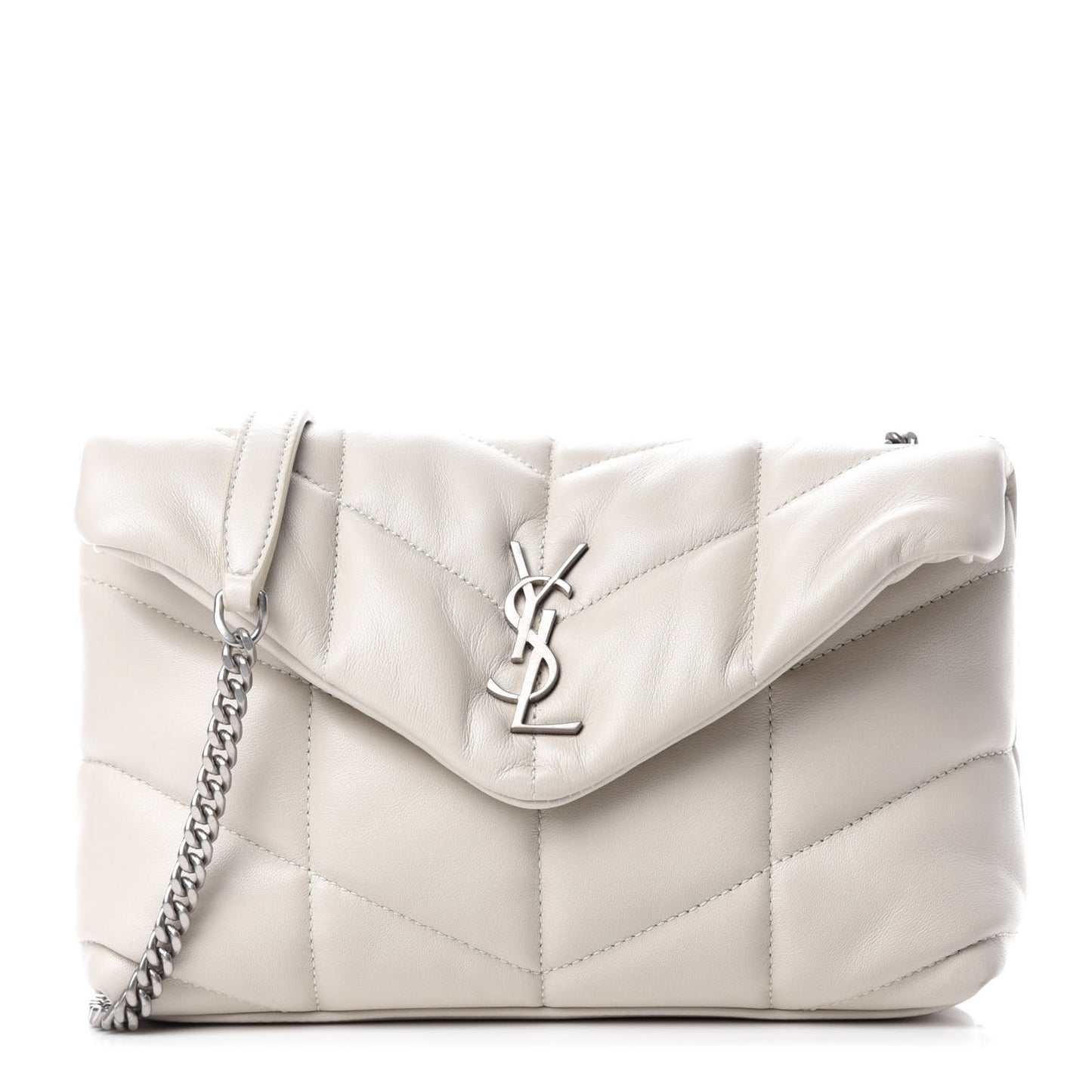 Lambskin Quilted Toy Loulou Puffer Monogram Chain Satchel Blanc Vintage