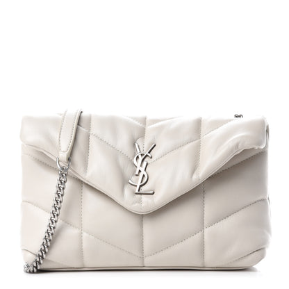 Saint Laurent Lambskin Quilted Toy Loulou Puffer Monogram Chain Satchel Blanc Vintage 1 of 12