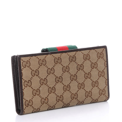 Gucci Monogram Calfskin Ladies Web Long Wallet Beige Ebony Cocoa 3 of 9