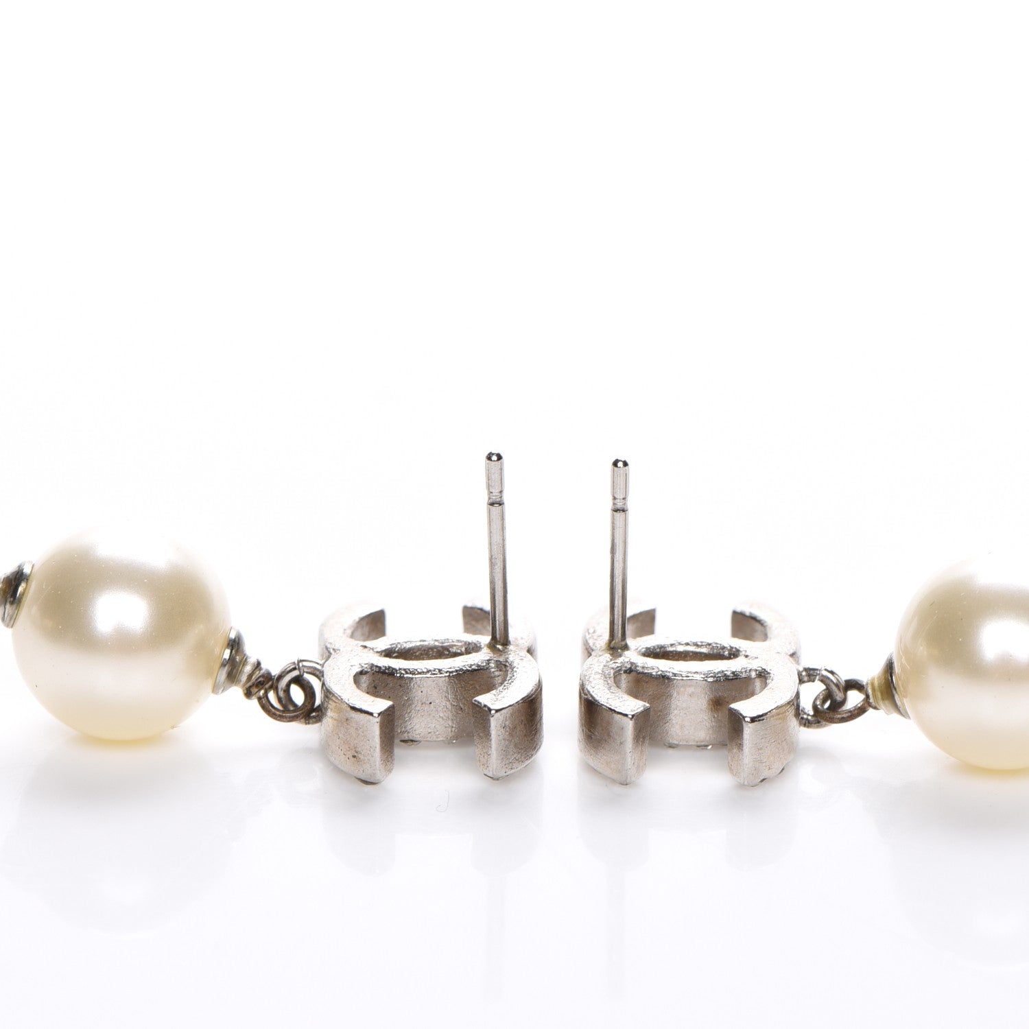 Chanel Crystal Pearl CC Drop Earrings Silver 3 of 5