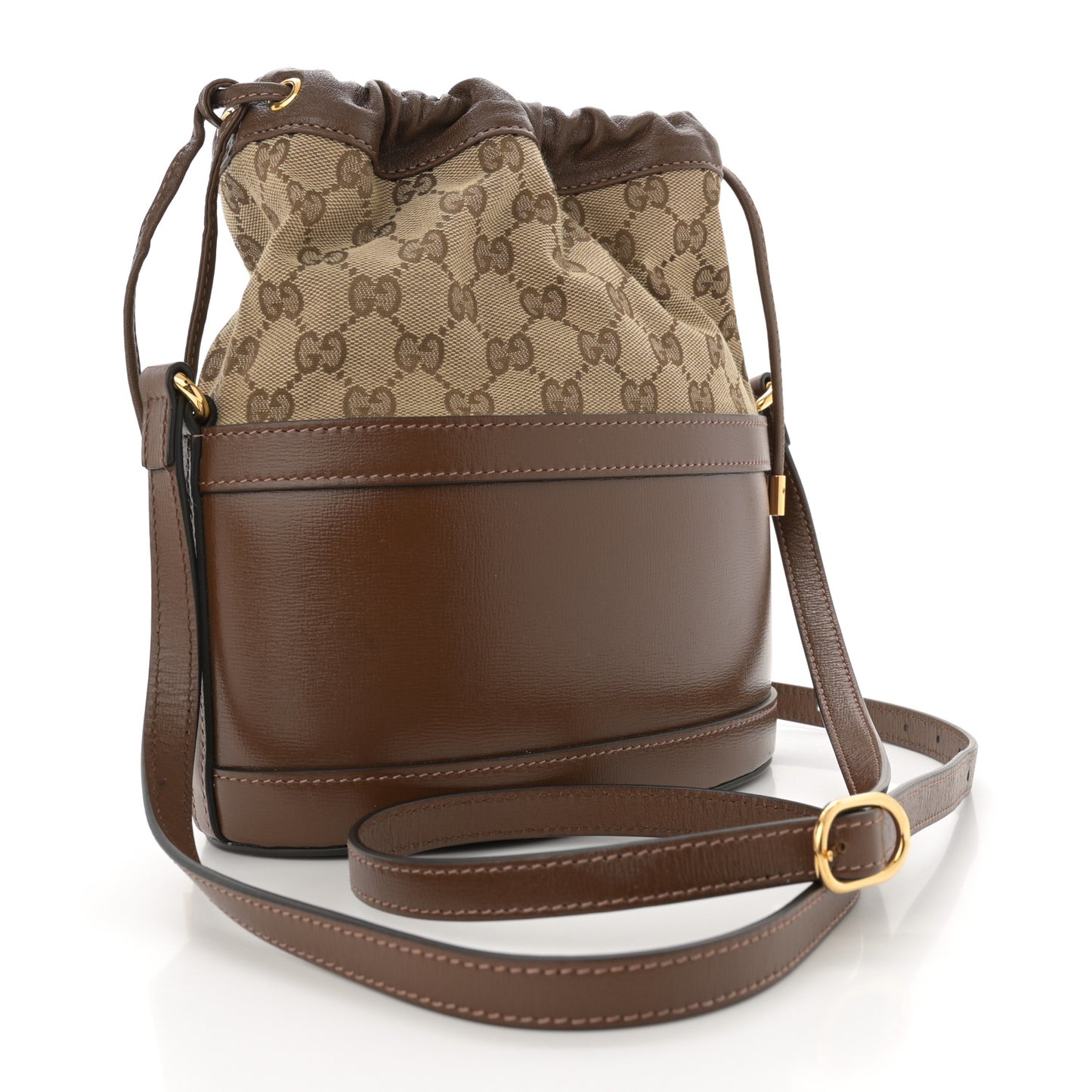 Monogram Textured Calfskin Horsebit 1955 Drawstring Bucket Bag Beige Brown Sugar