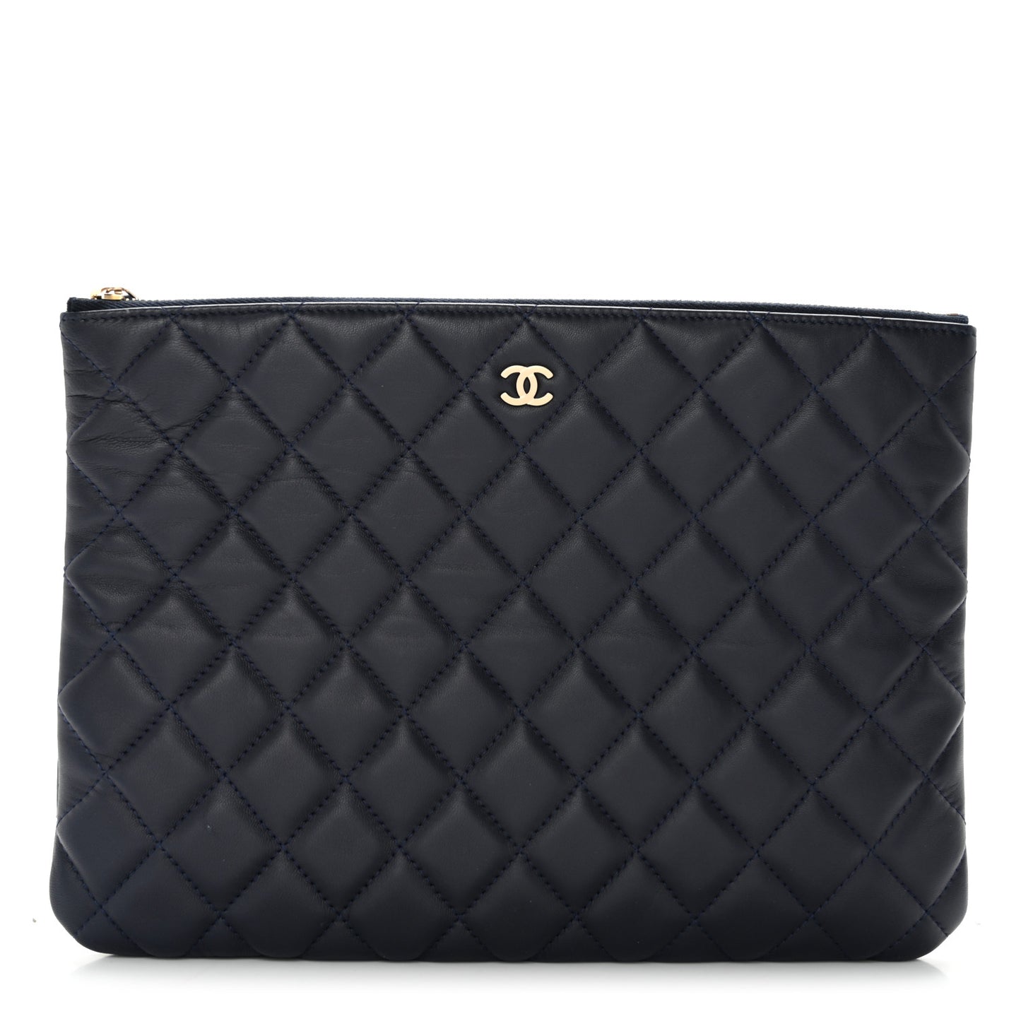 Lambskin Quilted Medium Cosmetic Case Navy Blue