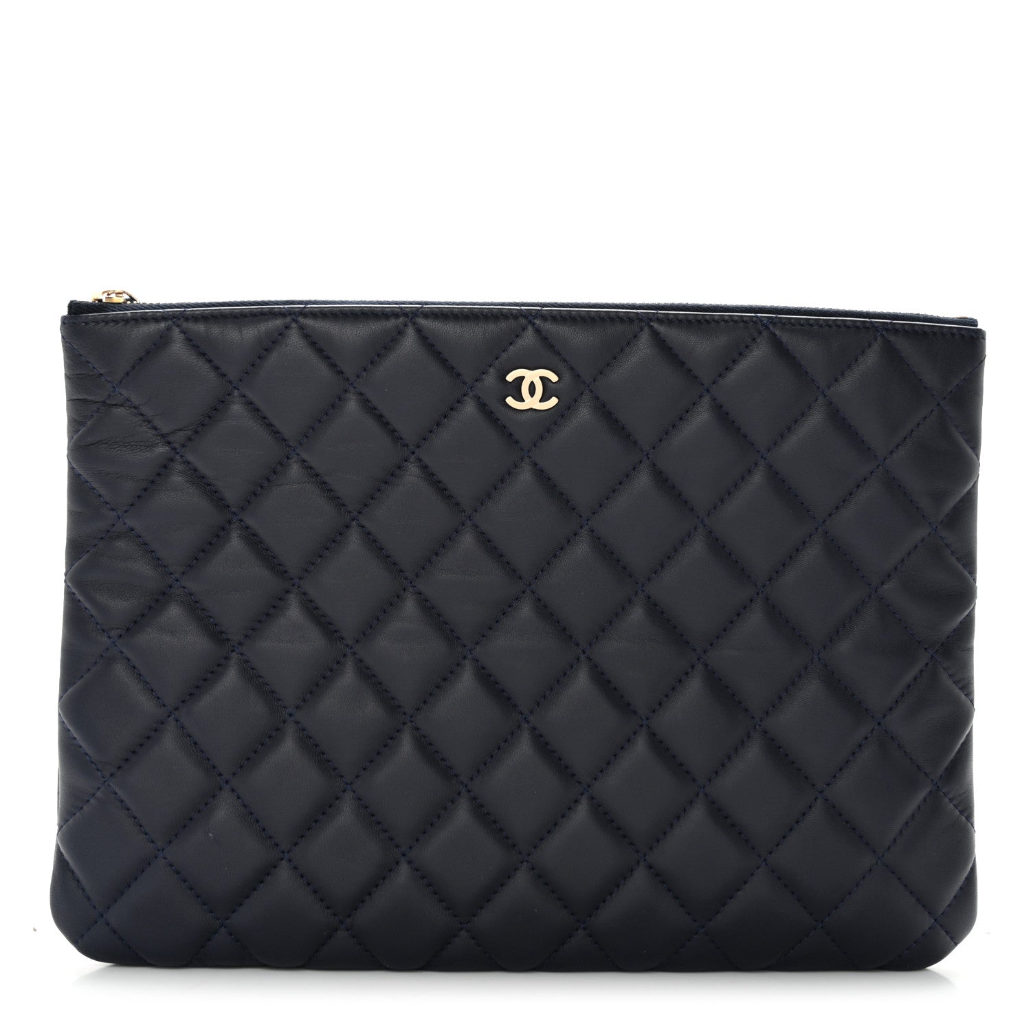 Chanel Lambskin Quilted Medium Cosmetic Case Navy Blue 1 of 12