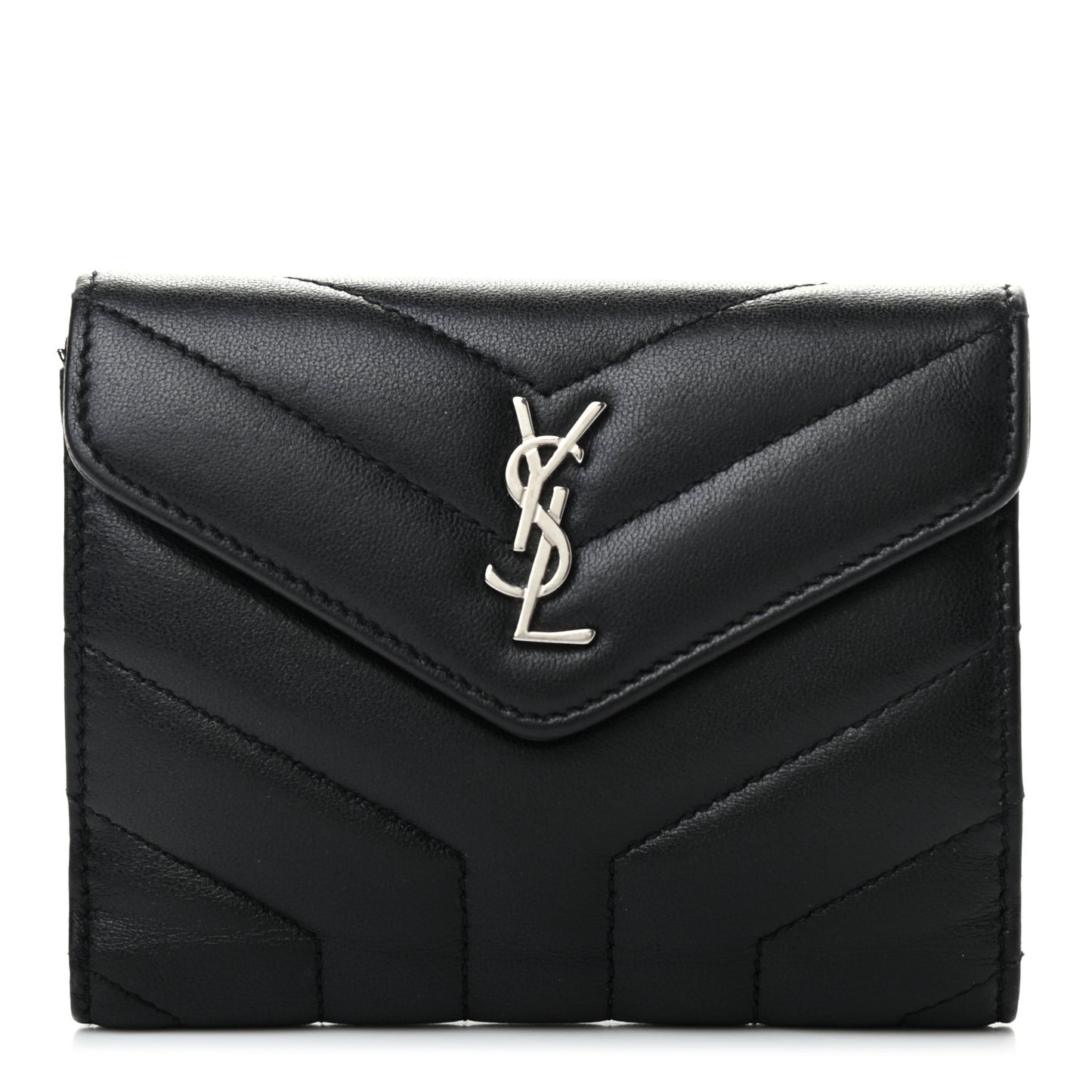 Lambskin Y Quilted Monogram Compact Loulou Wallet Black