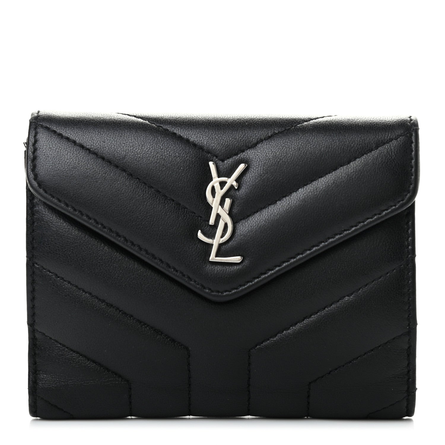 Saint Laurent Lambskin Y Quilted Monogram Compact Loulou Wallet Black 1 of 7