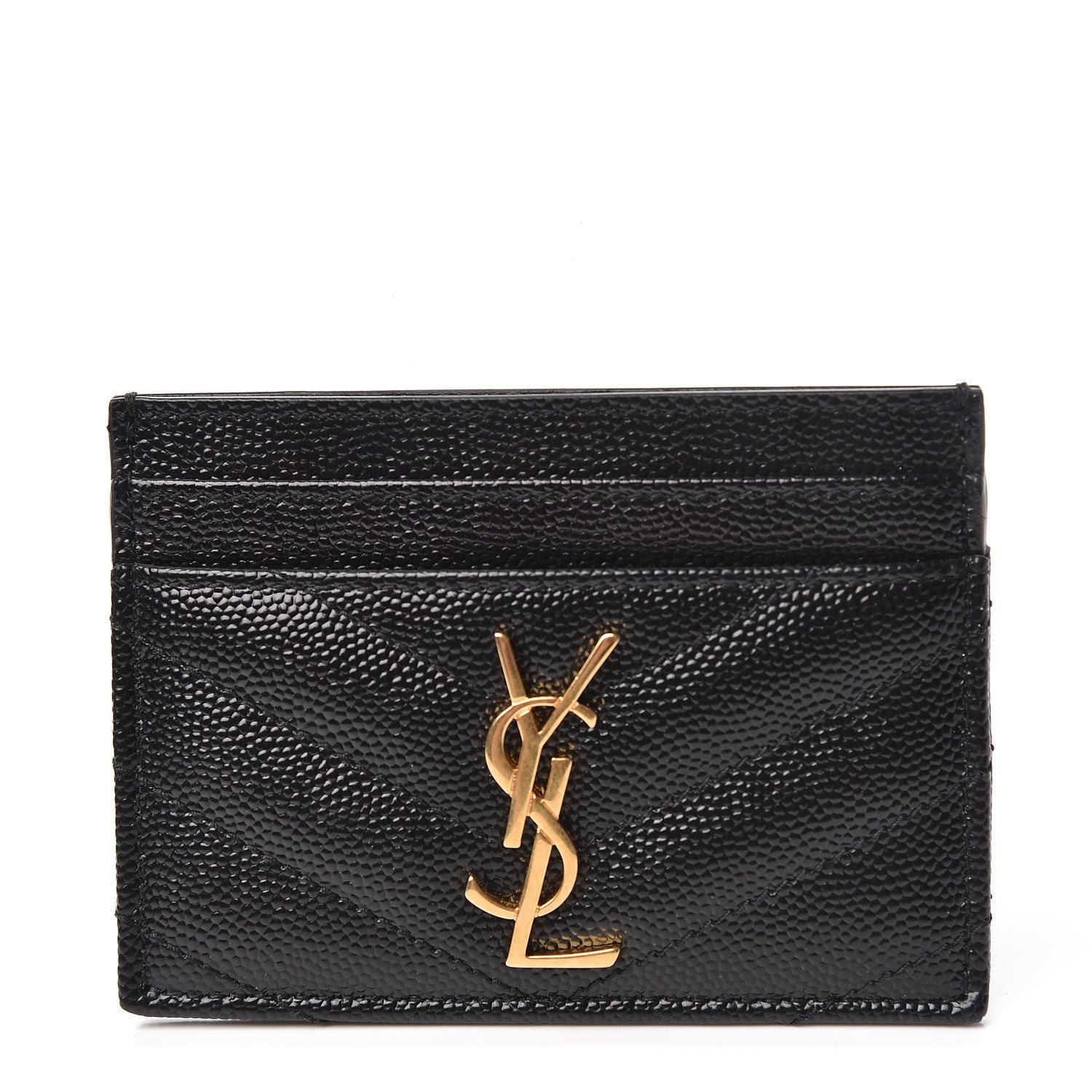 Saint Laurent Grain De Poudre Matelasse Chevron Monogram Credit Card Case Black 1 of 8