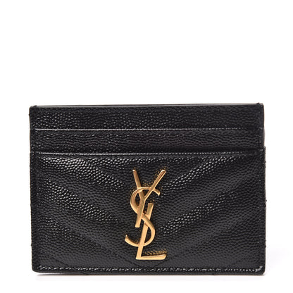 Saint Laurent Grain De Poudre Matelasse Chevron Monogram Credit Card Case Black 1 of 8