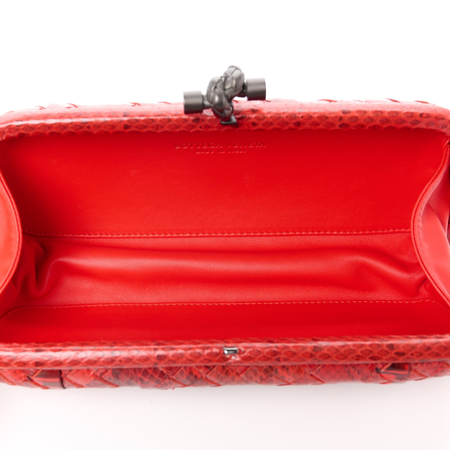 Snakeskin Intrecciato Stretch Knot Clutch Red