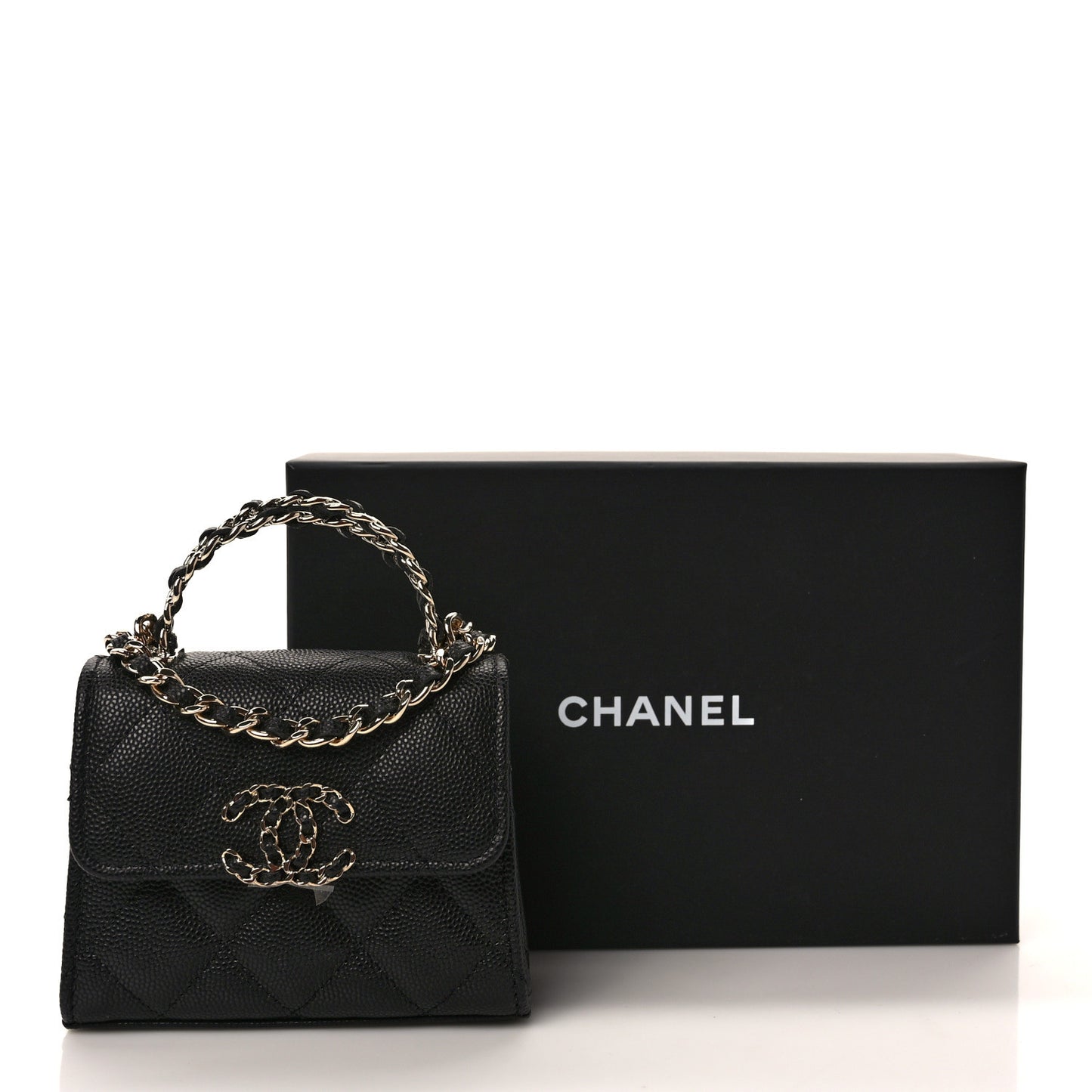 Caviar Quilted Chain Top Handle With Chain Black