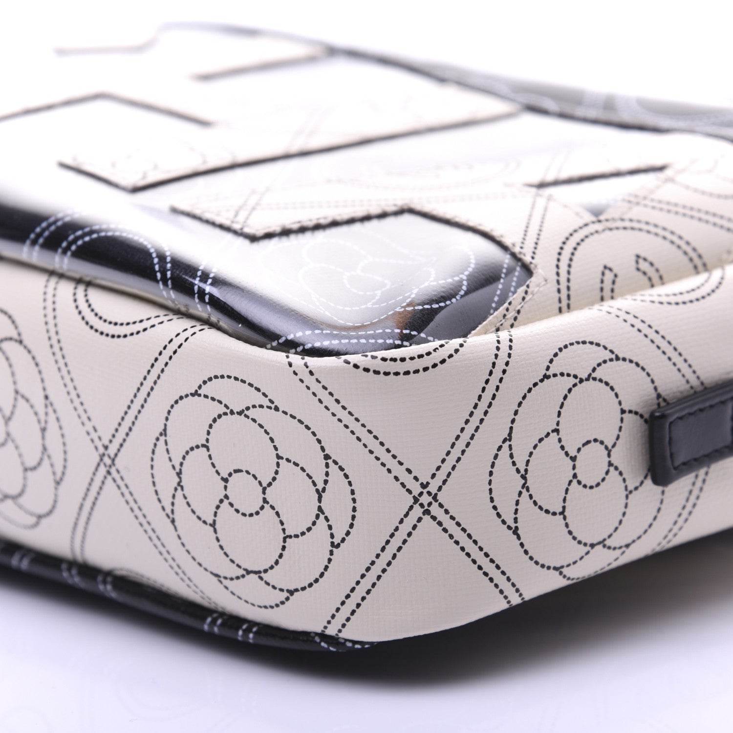 Chanel Coated Canvas Calfskin Camellia Printed Camera Case Black Beige 7 of 13