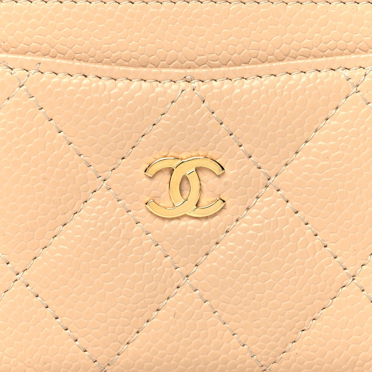 Caviar Quilted Card Holder Beige