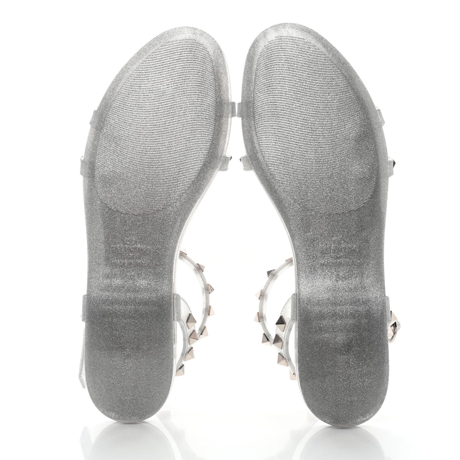 Valentino Garavani PVC Jelly Glitter Rockstud Caged Sandals 38 SIlver 5 of 8