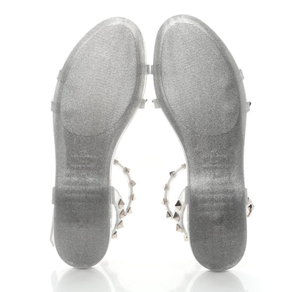 Valentino Garavani PVC Jelly Glitter Rockstud Caged Sandals 38 SIlver 5 of 8