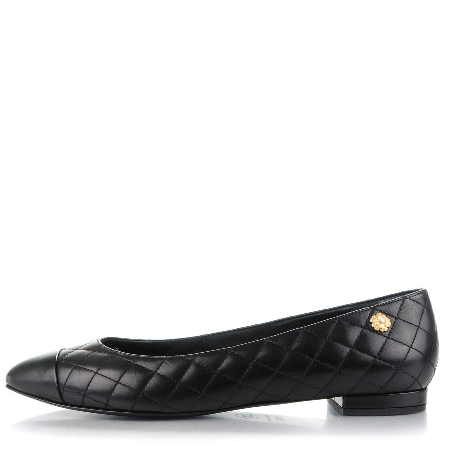 Lambskin Quilted Cap Toe Ballerina Flats 39.5 Black
