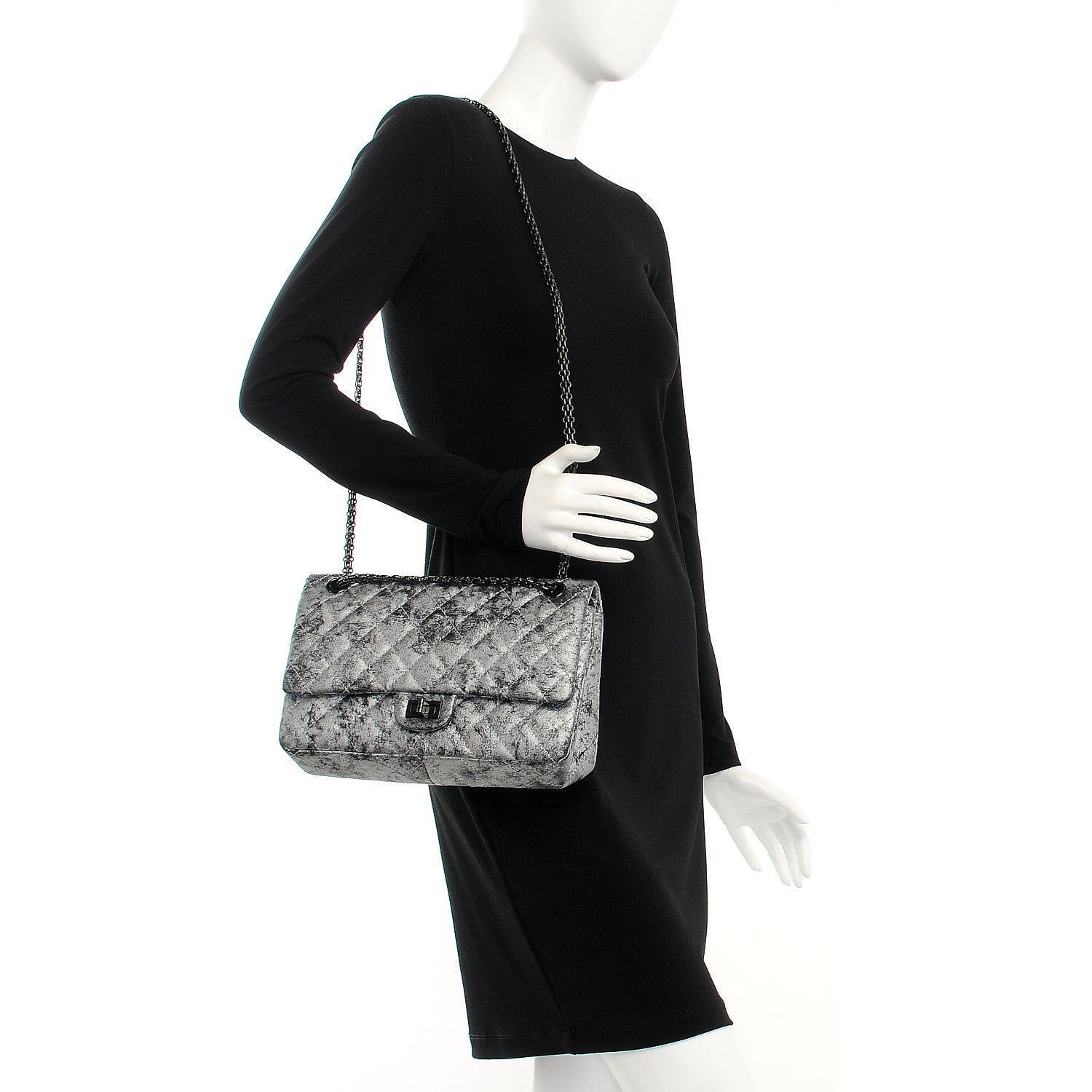 Chanel Metallic Caviar Quilted 2.55 Reissue 226 Flap Silver Black 2 of 12