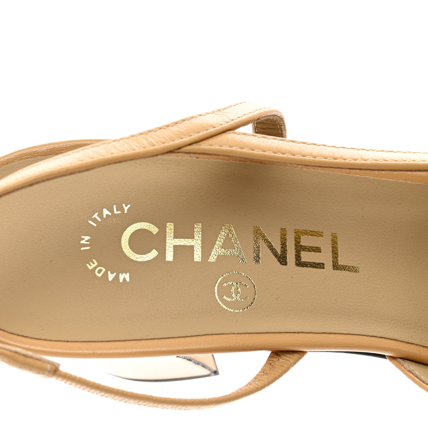 Chanel Goatskin Grosgrain Cap Toe CC Slingback Pumps 38 Beige Black 7 of 8