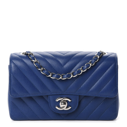 Chanel Caviar Chevron Quilted Mini Rectangular Flap Blue 1 of 11