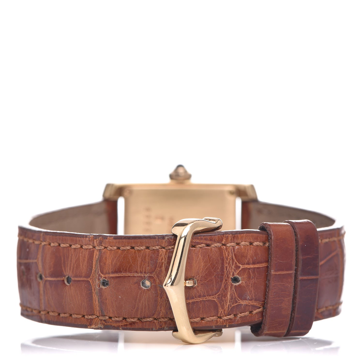 Cartier 18K Yellow Gold Alligator 25mm Tank Francaise Quartz Watch Brown 4 of 8