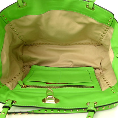Valentino Garavani Vitello Medium Rockstud Tote Green Fluo 5 of 18