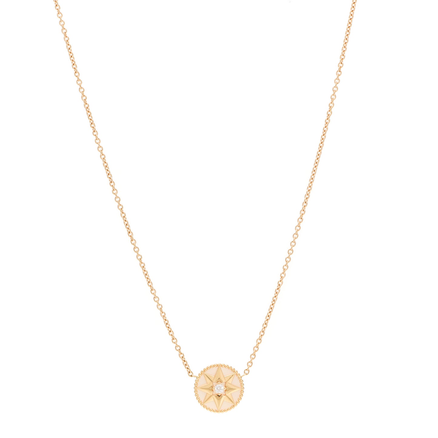 18K Yellow Gold Diamond Mother of Pearl Rose Des Vents Necklace