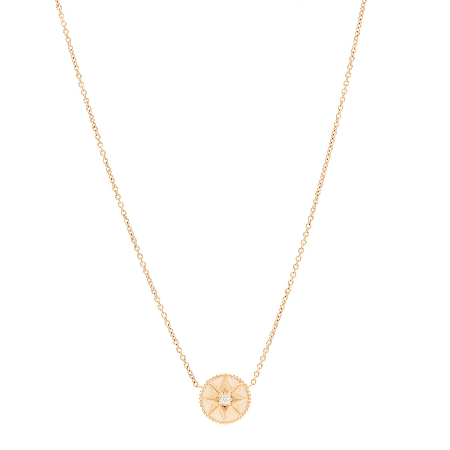 Christian Dior 18K Yellow Gold Diamond Mother of Pearl Rose Des Vents Necklace 1 of 6