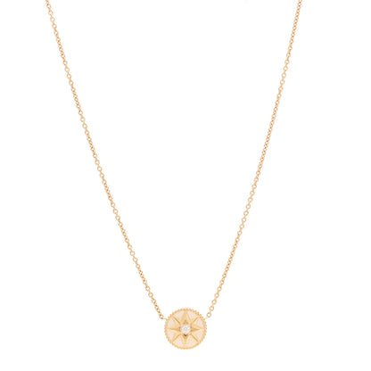 Christian Dior 18K Yellow Gold Diamond Mother of Pearl Rose Des Vents Necklace 1 of 6