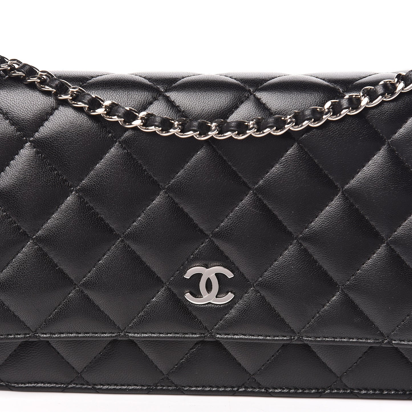 Lambskin Quilted Wallet On Chain WOC Black