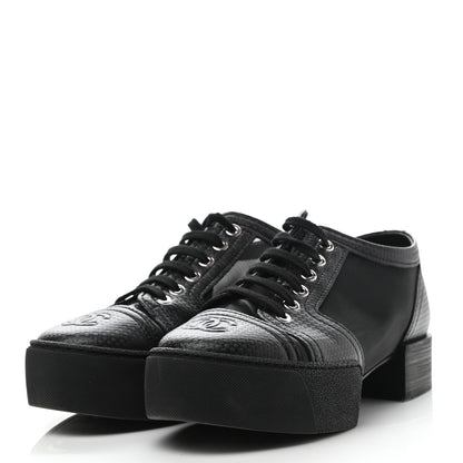 Chanel Embossed Calfskin Mesh Lace Up Sneakers 37 Black 3 of 7