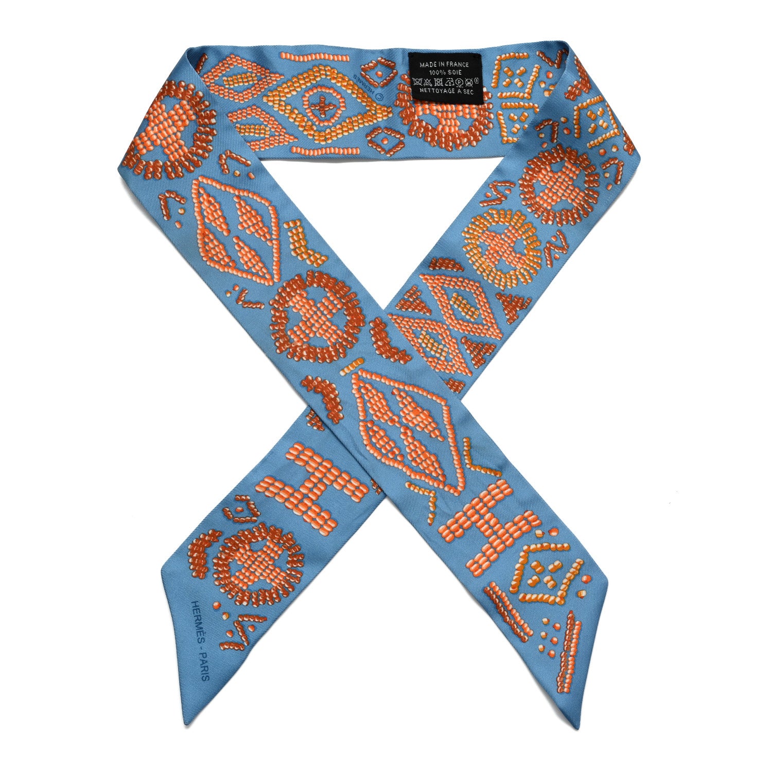 Hermes Silk Kelly En Perles Twilly Bleu Azur Orange 1 of 4