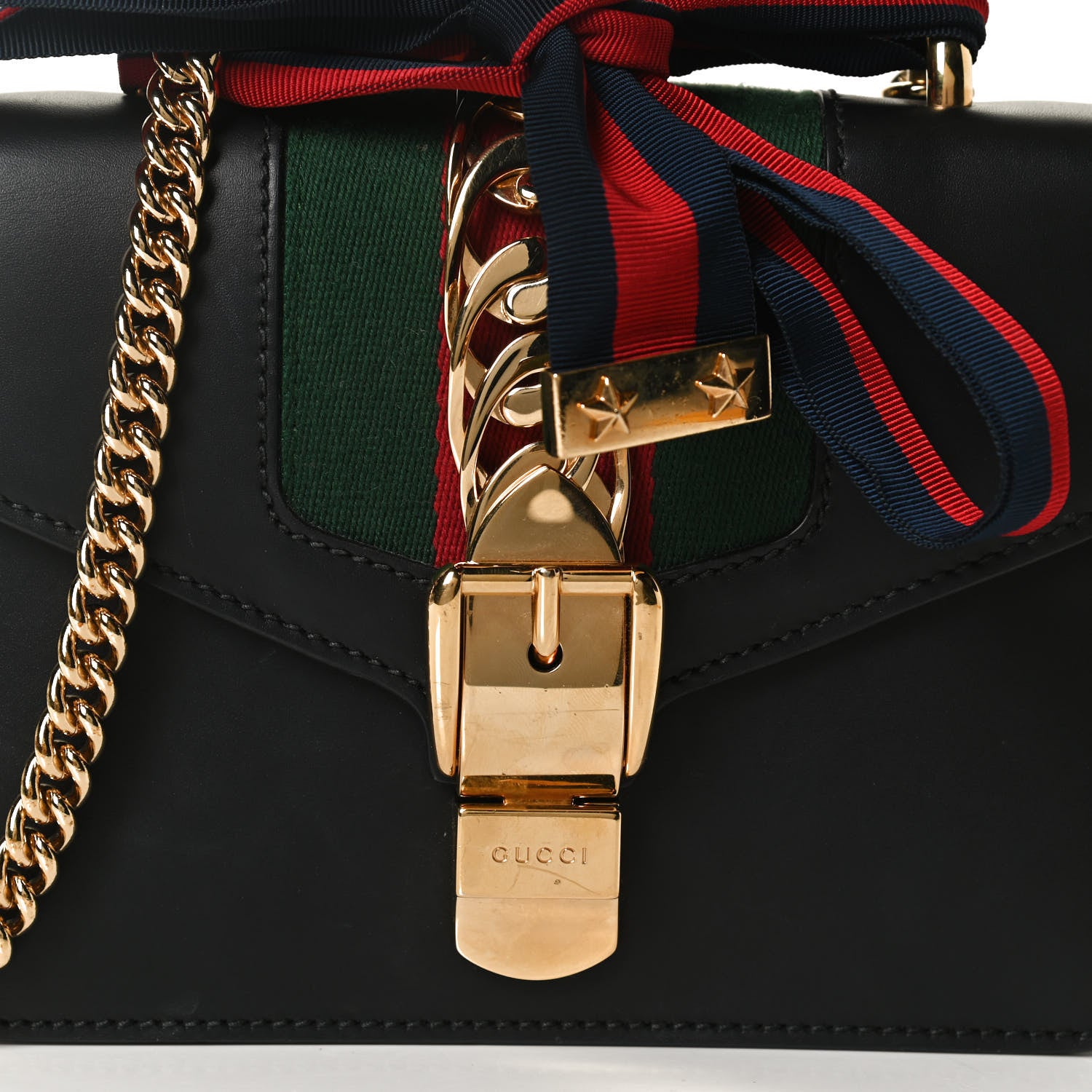 Gucci Calfskin Mini Sylvie Chain Shoulder Bag Black 8 of 13