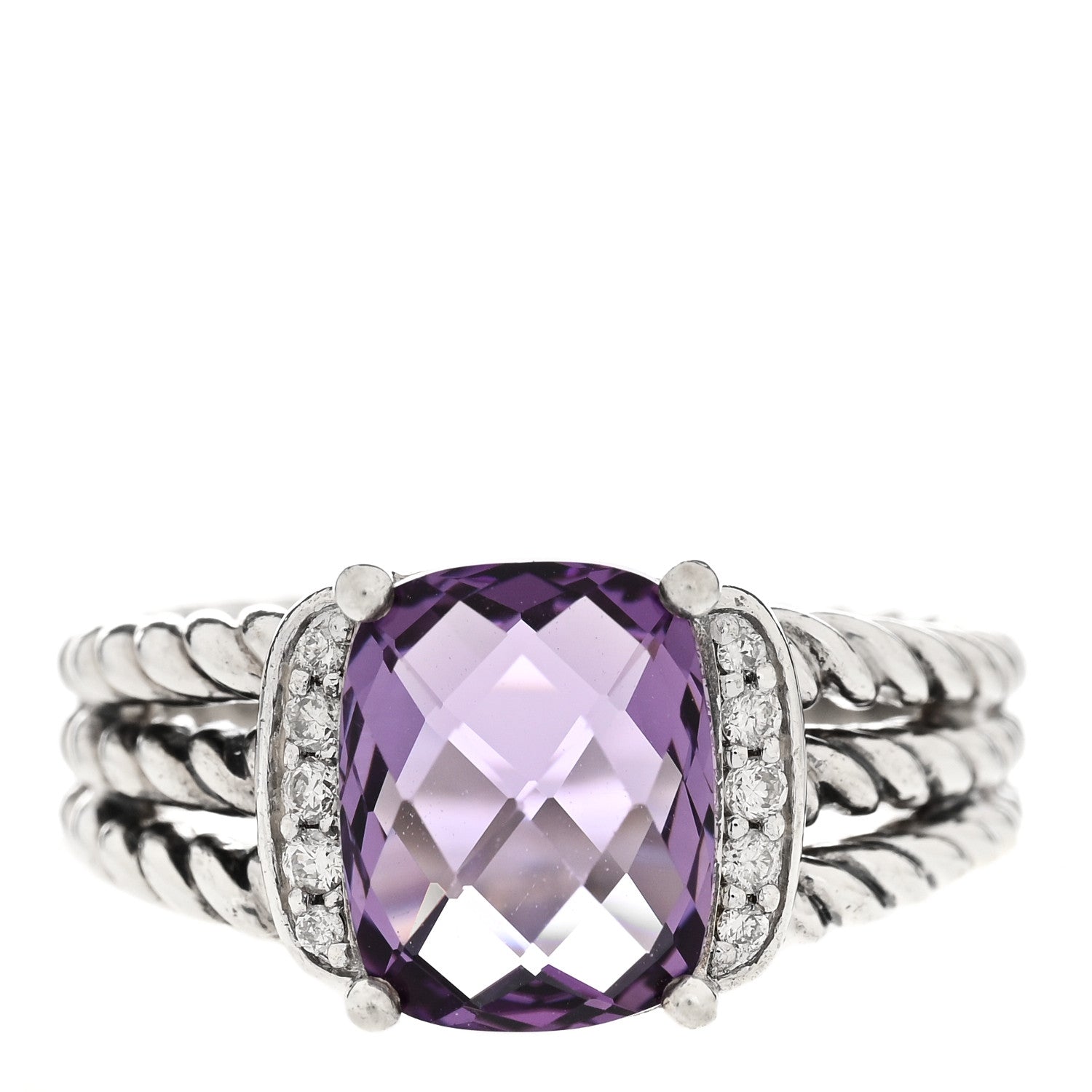 David Yurman Sterling Silver Diamond Amethyst 10mm Petite Wheaton Ring 54 6.75 1 of 8