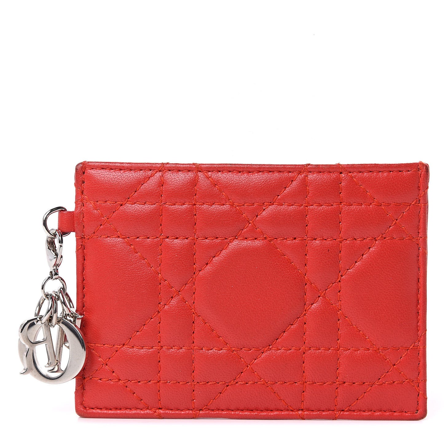 Lambskin Cannage Lady Dior Card Holder Red