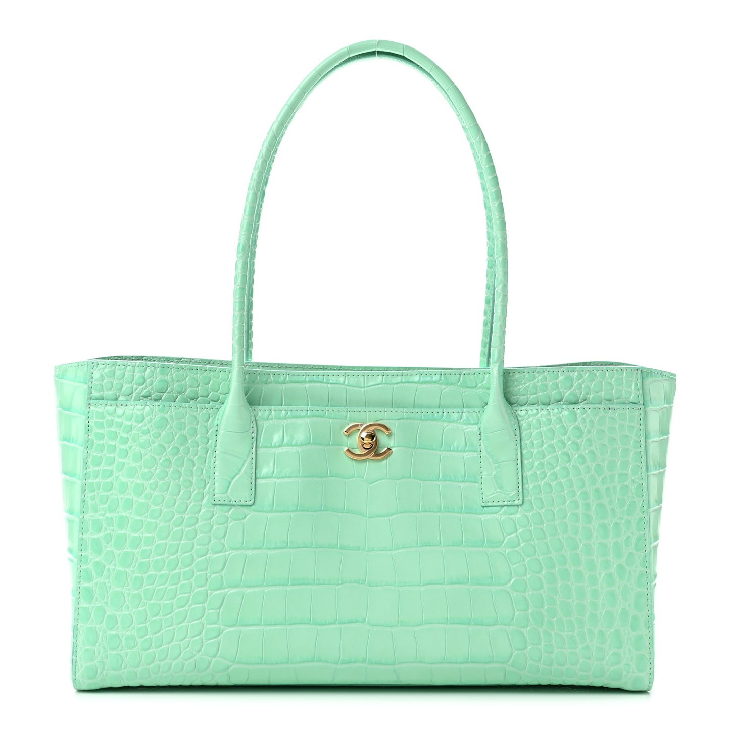 Calfskin Crocodile Embossed Archetype Small Shopping Tote Green