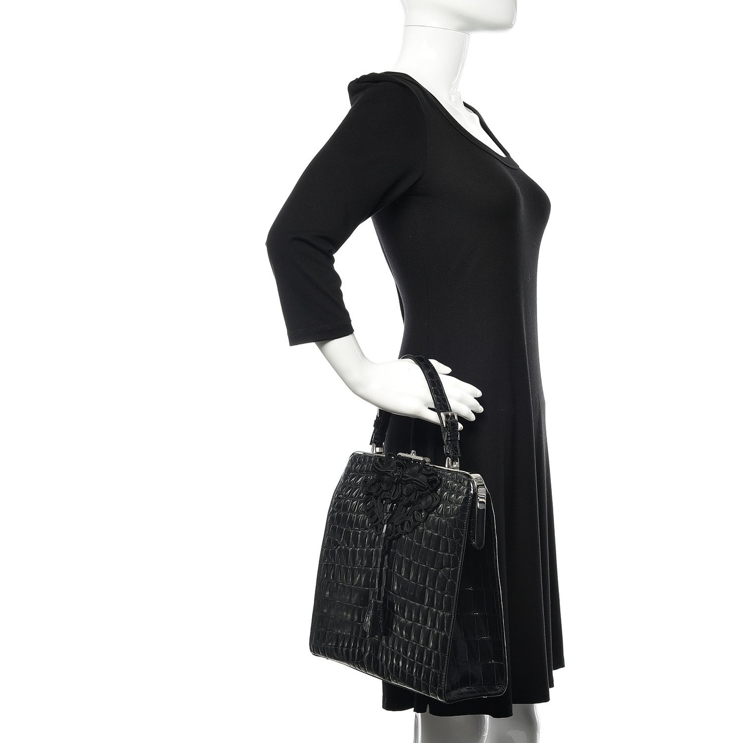 Shiny Crocodile Framed Bag Black