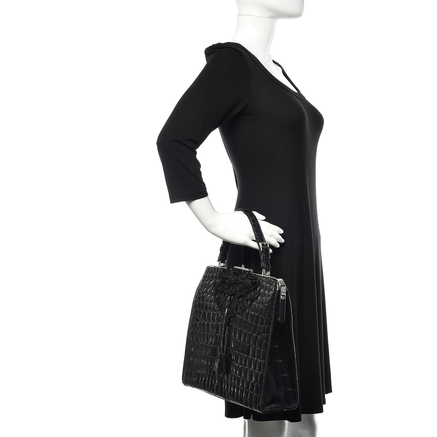 Prada Shiny Crocodile Framed Bag Black 2 of 15