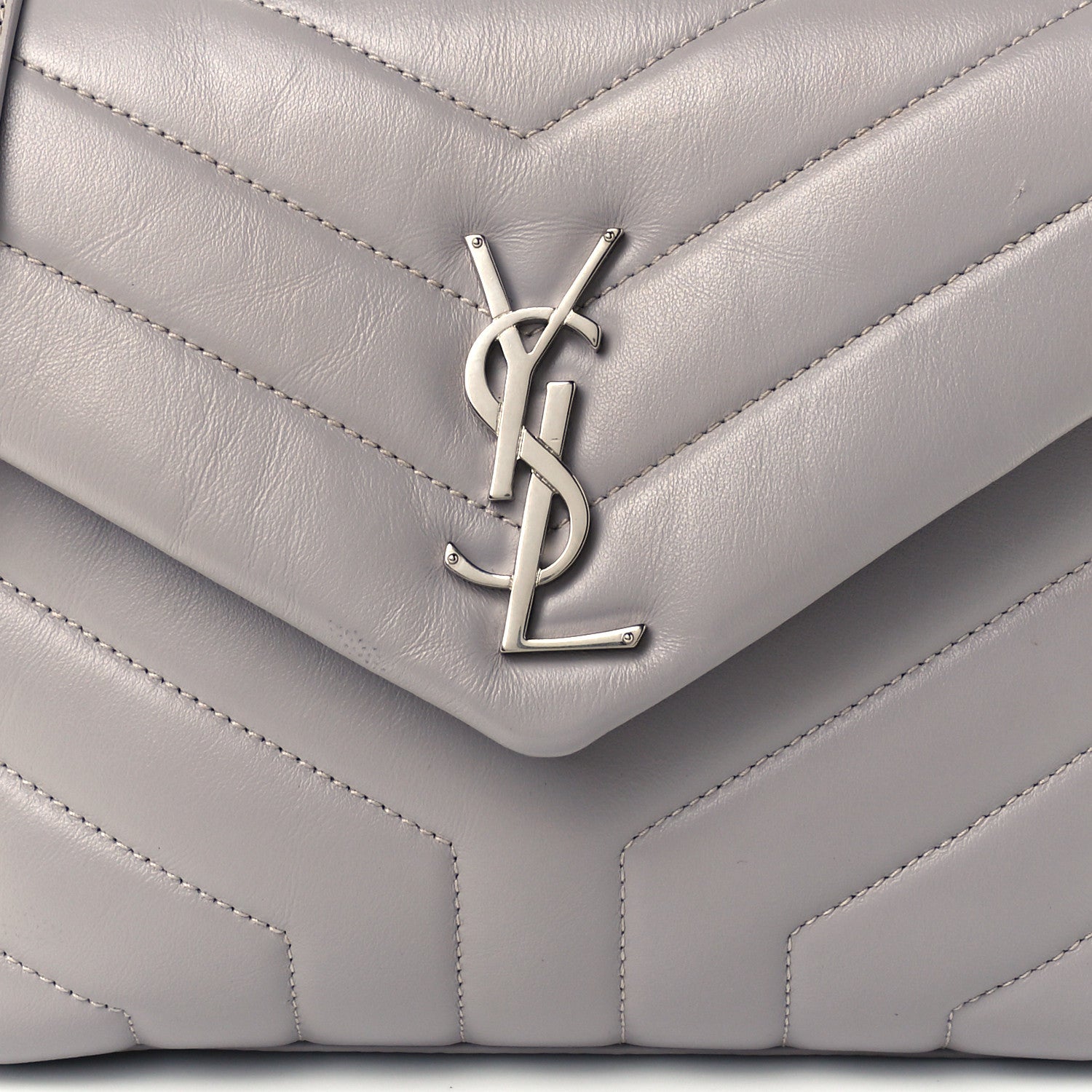 Saint Laurent Calfskin Y Quilted Monogram Small Loulou Chain Satchel Granite 9 of 11
