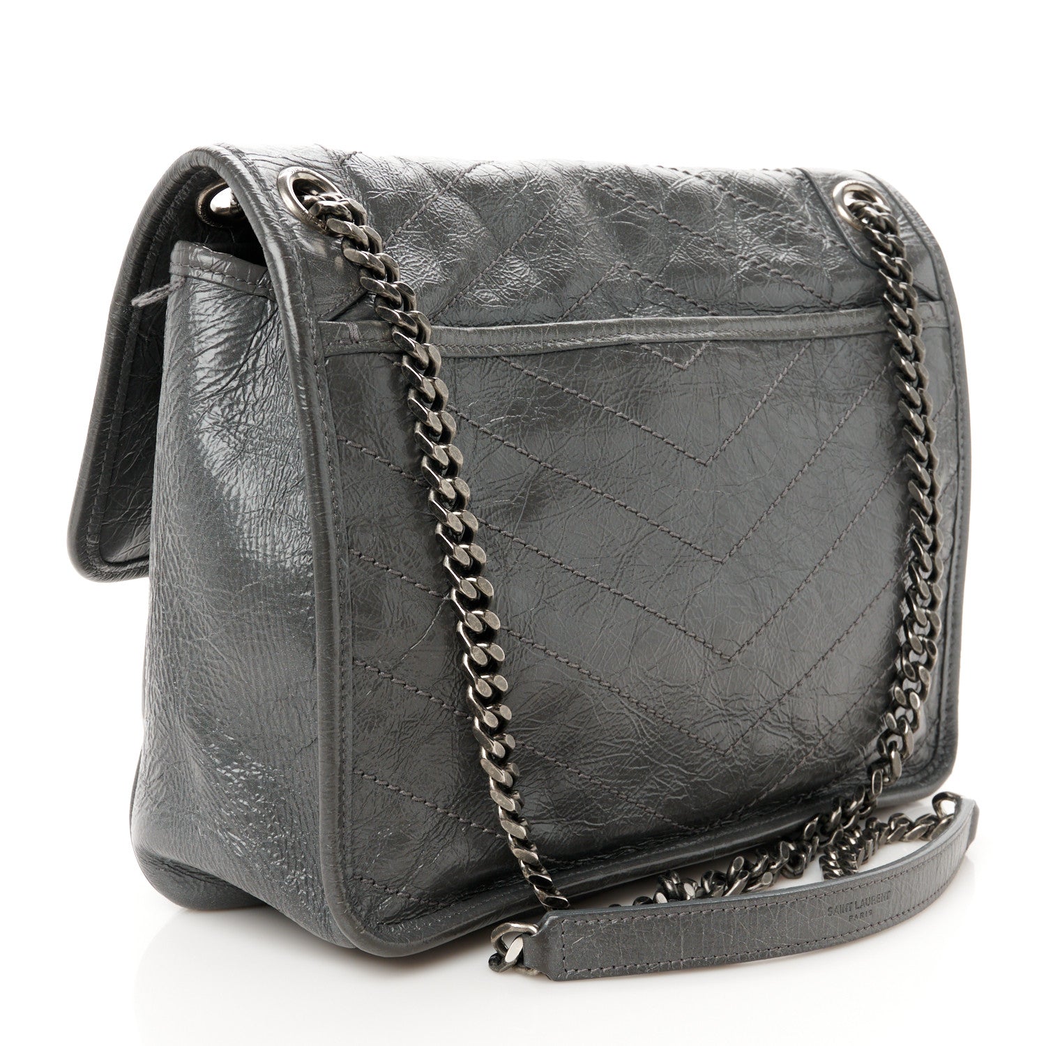Saint Laurent Crinkled Calfskin Matelasse Monogram Medium Niki Chain Satchel Storm 3 of 12