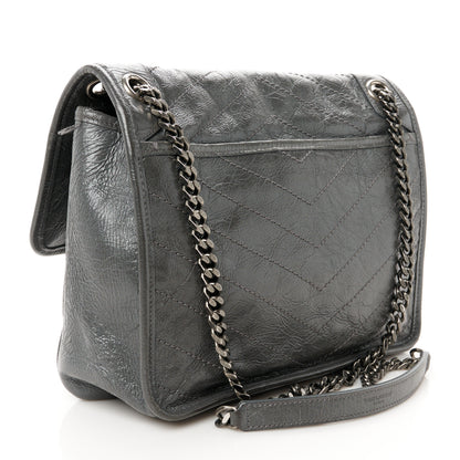 Saint Laurent Crinkled Calfskin Matelasse Monogram Medium Niki Chain Satchel Storm 3 of 12