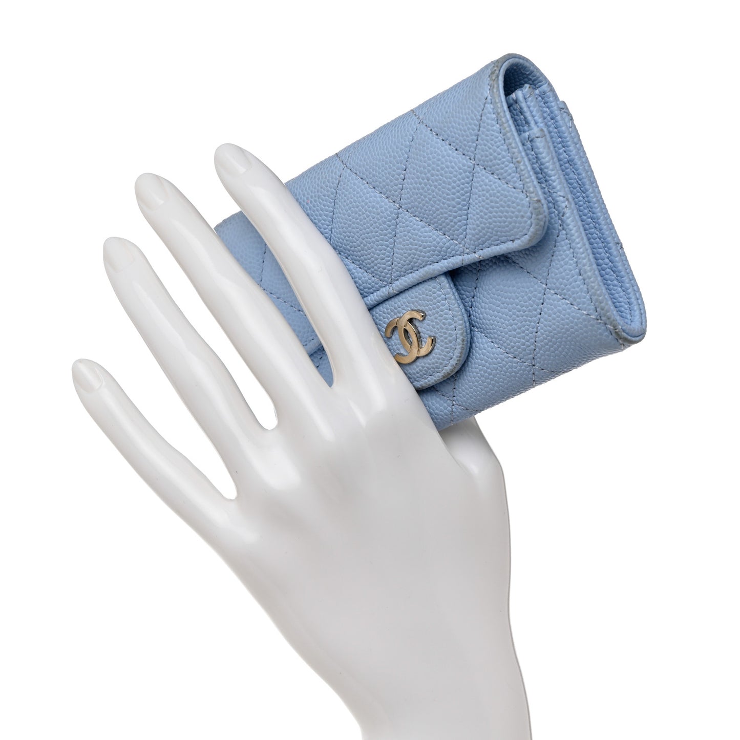 Caviar Quilted Flap Card Holder Wallet Light Blue