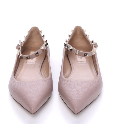 Valentino Garavani Pebbled Calfskin Rockstud Ankle Strap Ballerina Flats 40 Poudre 3 of 11