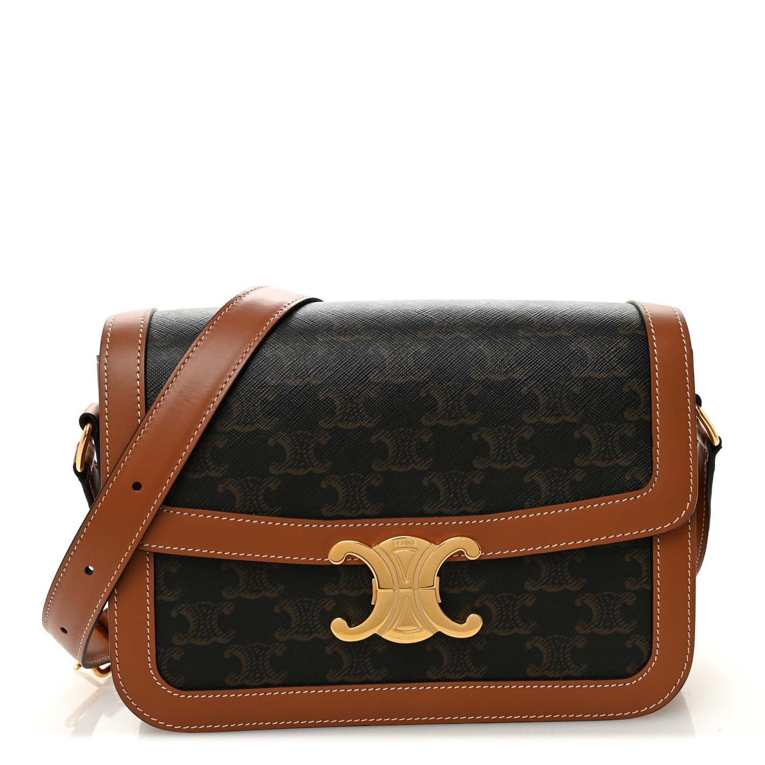 Celine Triomphe Canvas Calfskin Medium Triomphe Bag Tan 1 of 10